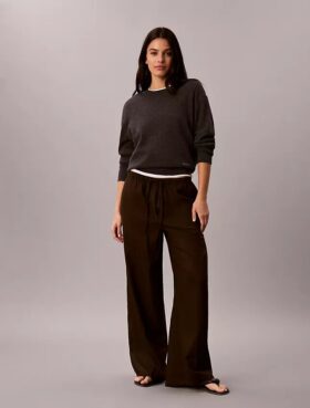 Pantaloni a gamba larga con coulisse in misto lino