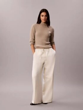 Pantaloni a gamba larga con coulisse in misto lino