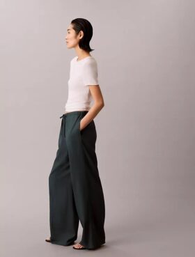 Pantaloni a gamba larga con coulisse in misto lino