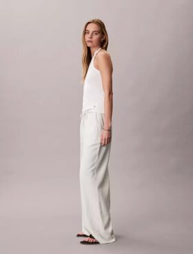 Pantaloni a gamba larga con coulisse in misto lino
