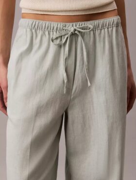 Pantaloni a gamba larga con coulisse in misto lino