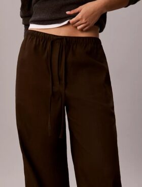 Pantaloni a gamba larga con coulisse in misto lino