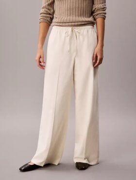 Pantaloni a gamba larga con coulisse in misto lino