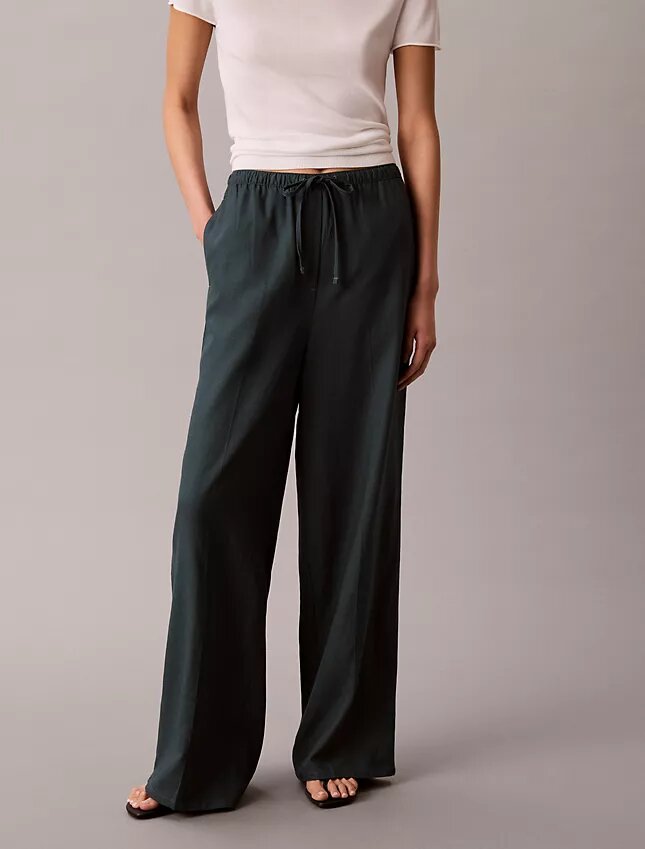Pantaloni a gamba larga con coulisse in misto lino Pantaloni a gamba larga con coulisse in misto lino