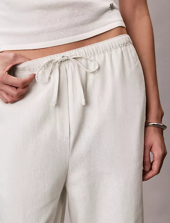 Pantaloni a gamba larga con coulisse in misto lino Pantaloni a gamba larga con coulisse in misto lino
