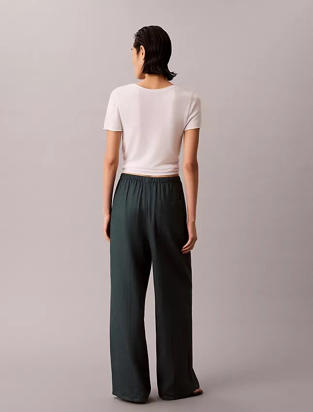 Pantaloni a gamba larga con coulisse in misto lino Pantaloni a gamba larga con coulisse in misto lino