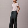 Pantaloni a gamba larga con coulisse in misto lino Pantaloni a gamba larga con coulisse in misto lino
