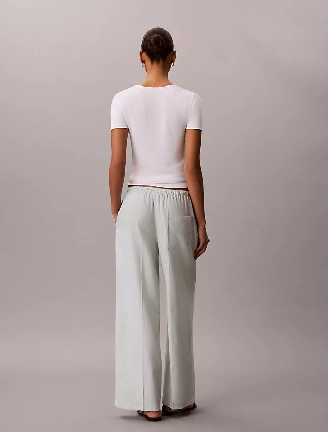 Pantaloni a gamba larga con coulisse in misto lino Pantaloni a gamba larga con coulisse in misto lino