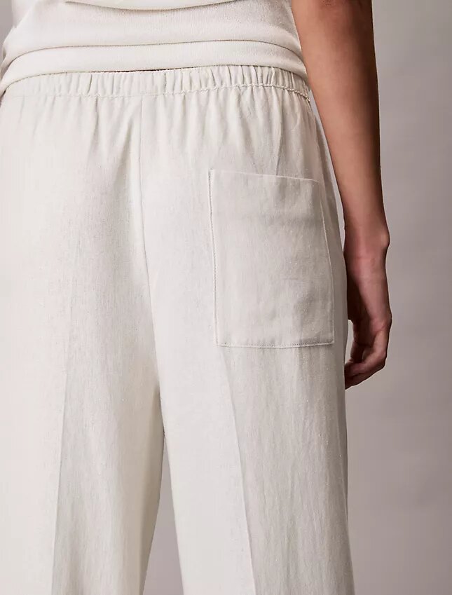 Pantaloni a gamba larga con coulisse in misto lino Pantaloni a gamba larga con coulisse in misto lino