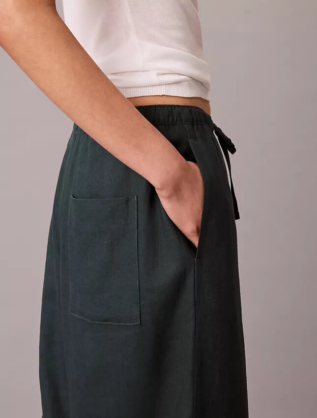 Pantaloni a gamba larga con coulisse in misto lino Pantaloni a gamba larga con coulisse in misto lino