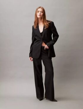 Pantaloni a gamba larga elasticizzati e raffinati
