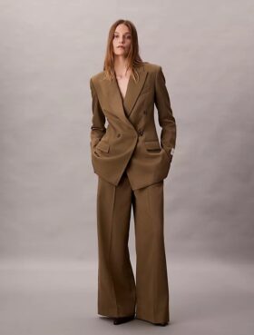 Pantaloni a gamba larga in gabardine di lana
