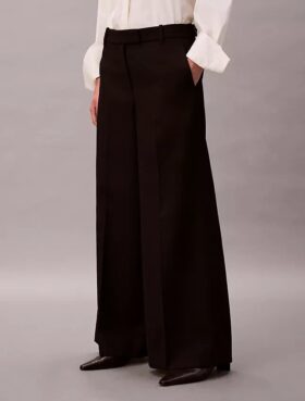 Pantaloni a gamba larga in gabardine di lana