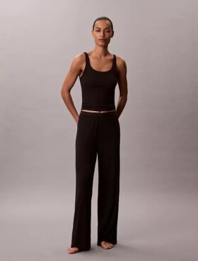 Pantaloni a gamba larga in Modal elasticizzato a trama larga