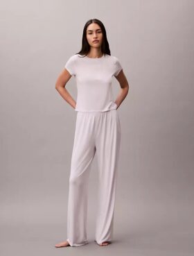 Pantaloni a gamba larga in Modal elasticizzato a trama larga