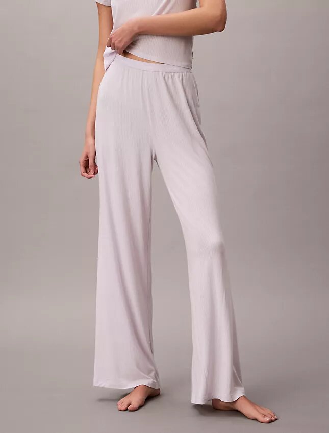 Pantaloni a gamba larga in Modal elasticizzato a trama larga Pantaloni a gamba larga in Modal elasticizzato a trama larga