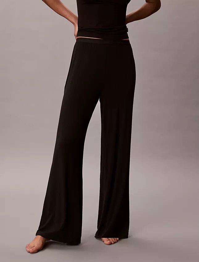 Pantaloni a gamba larga in Modal elasticizzato a trama larga Pantaloni a gamba larga in Modal elasticizzato a trama larga