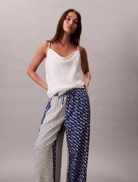 Pantaloni a gamba larga in twill di viscosa stampato