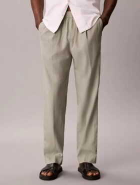 Pantaloni a pieghe in misto lino