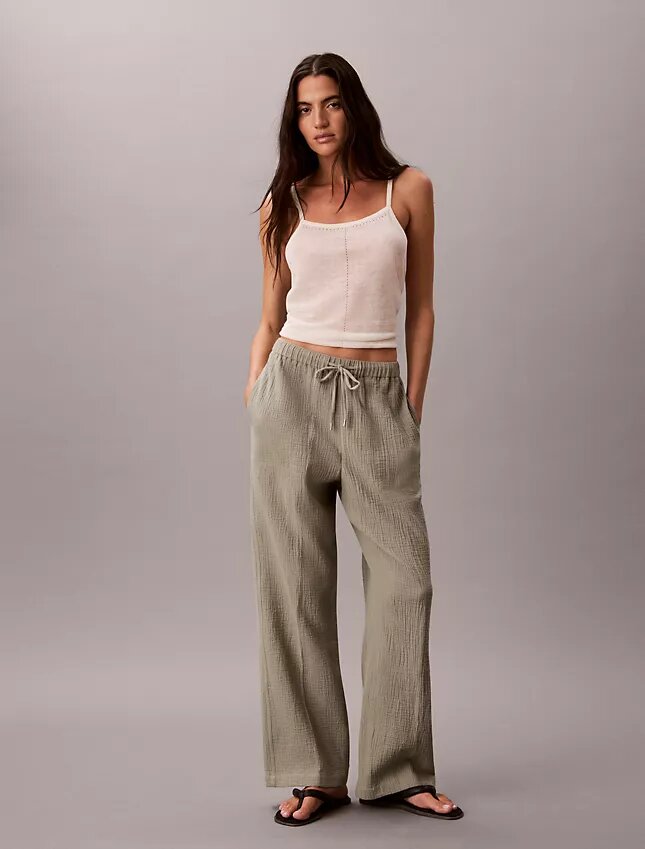 Pantaloni a vita elastica in doppia garza Pantaloni a vita elastica in doppia garza