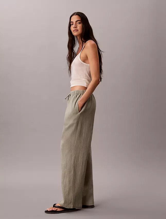 Pantaloni a vita elastica in doppia garza Pantaloni a vita elastica in doppia garza
