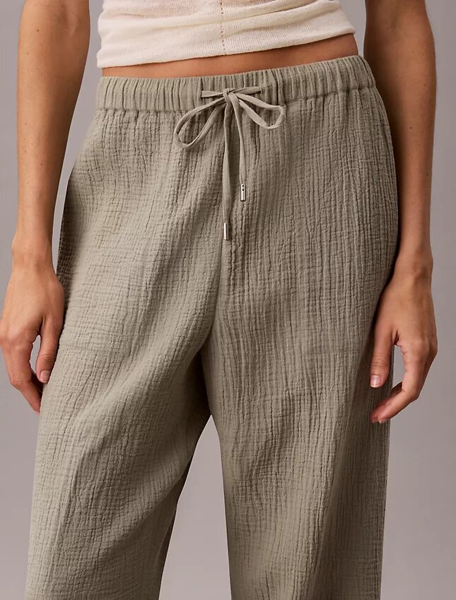 Pantaloni a vita elastica in doppia garza Pantaloni a vita elastica in doppia garza