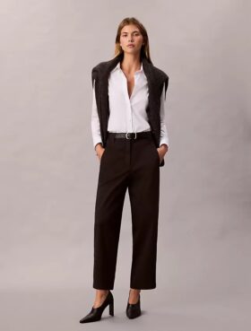 Pantaloni a zampa in twill di cotone elasticizzato