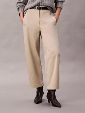 Pantaloni a zampa in twill di cotone elasticizzato