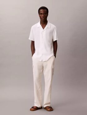 Pantaloni cargo dritti e comodi in lino e cotone