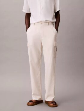 Pantaloni cargo dritti e comodi in lino e cotone