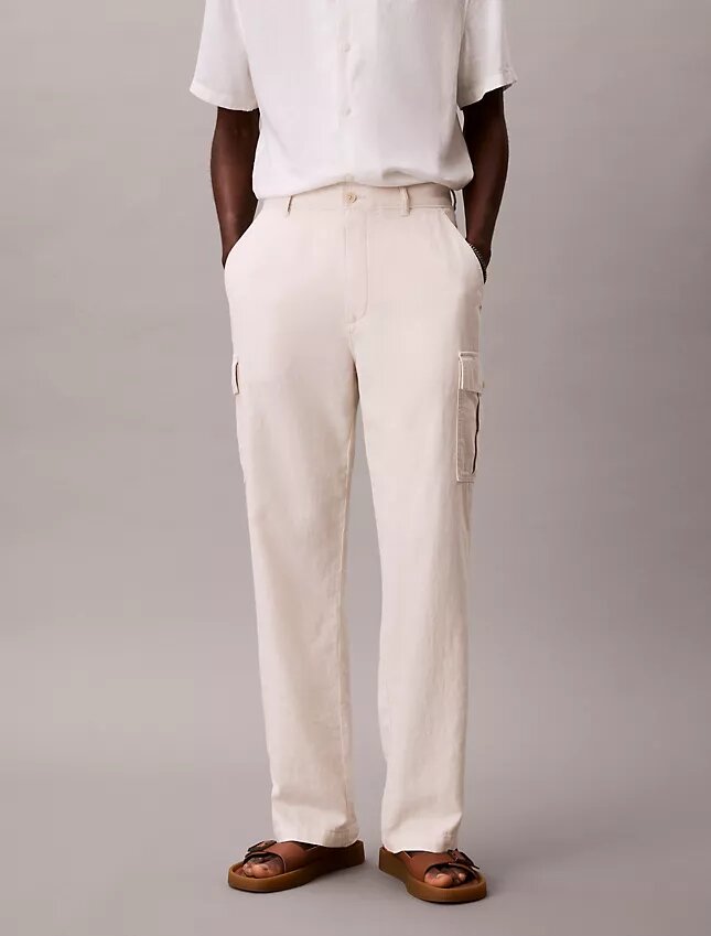 Pantaloni cargo dritti e comodi in lino e cotone Pantaloni cargo dritti e comodi in lino e cotone