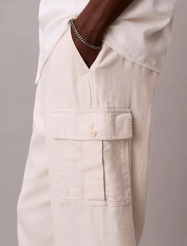 Pantaloni cargo dritti e comodi in lino e cotone Pantaloni cargo dritti e comodi in lino e cotone