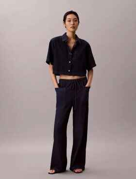 Pantaloni cargo in cotone e lyocell con elastico in vita