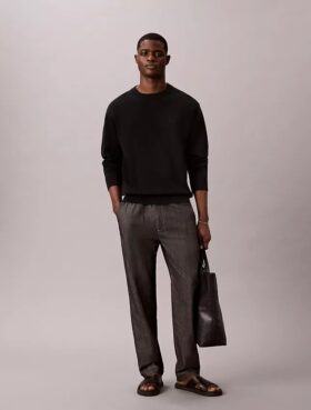 Pantaloni dritti in chambray senza chiusura