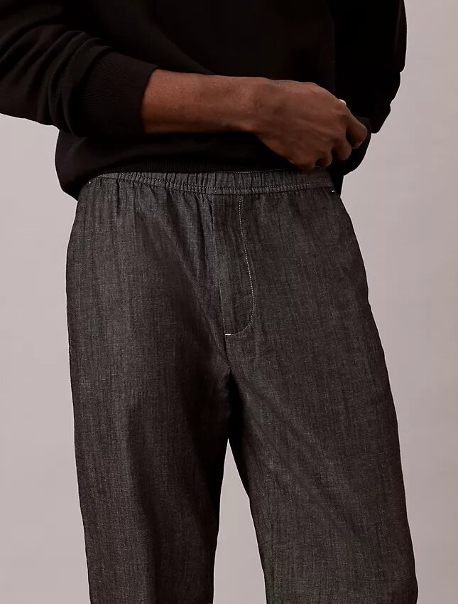 Pantaloni dritti in chambray senza chiusura Pantaloni dritti in chambray senza chiusura