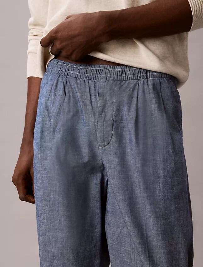 Pantaloni dritti in chambray senza chiusura Pantaloni dritti in chambray senza chiusura