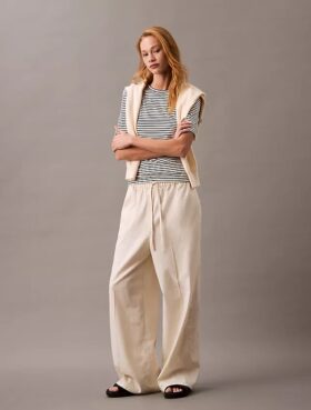 Pantaloni in misto lino e cotone con coulisse