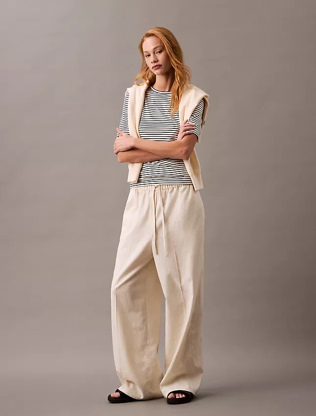 Pantaloni in misto lino e cotone con coulisse Pantaloni in misto lino e cotone con coulisse