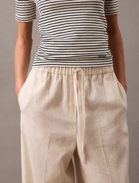 Pantaloni in misto lino e cotone con coulisse