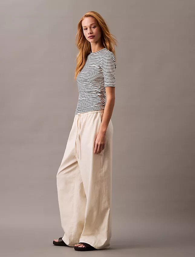 Pantaloni in misto lino e cotone con coulisse Pantaloni in misto lino e cotone con coulisse