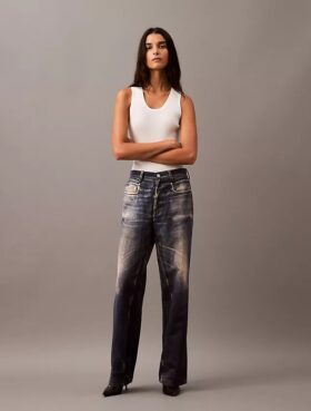 Pantaloni sartoriali con stampa Denim
