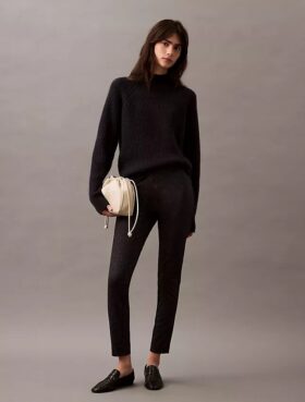 Pantaloni skinny in ponte con stampa a spina di pesce