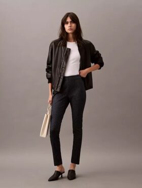 Pantaloni skinny in ponte con stampa a spina di pesce