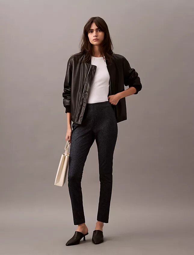 Pantaloni skinny in ponte con stampa a spina di pesce Pantaloni skinny in ponte con stampa a spina di pesce