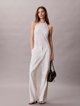 Pantaloni su misura a gamba larga in misto lino