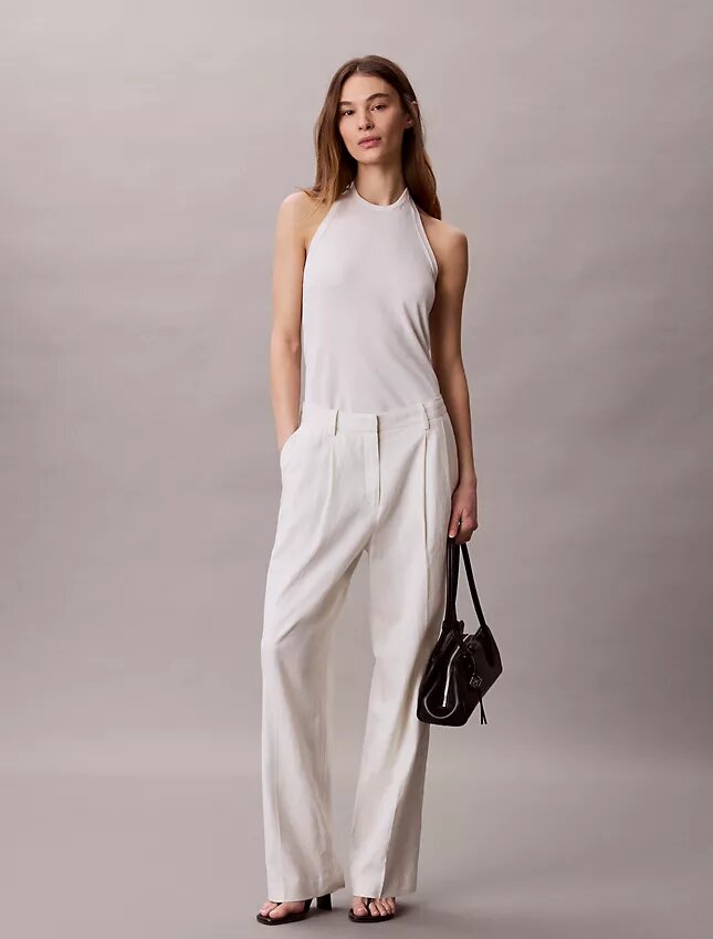 Pantaloni su misura a gamba larga in misto lino Pantaloni su misura a gamba larga in misto lino
