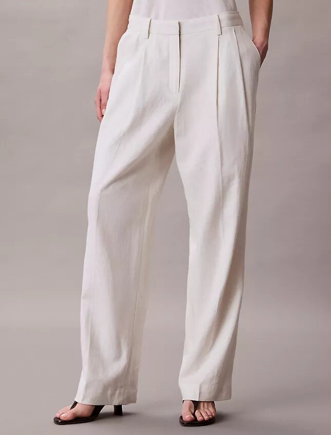 Pantaloni su misura a gamba larga in misto lino Pantaloni su misura a gamba larga in misto lino
