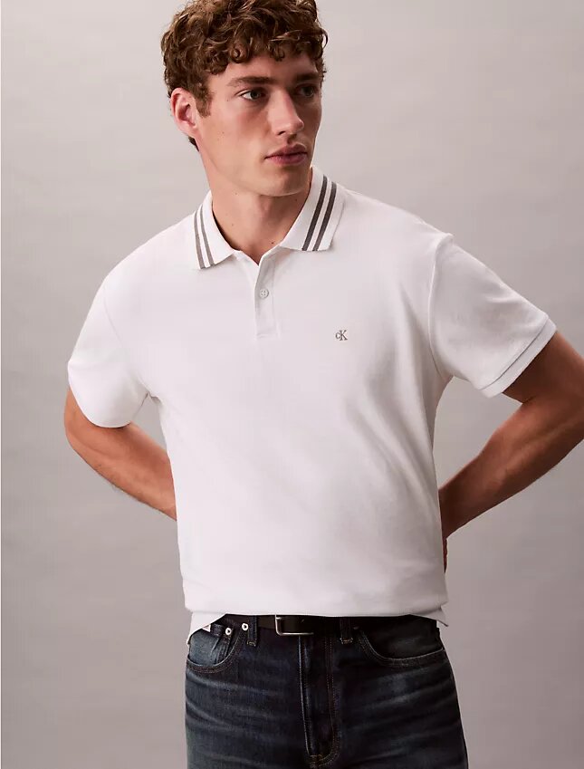 Polo classica con bordi in piqué e Monogram Polo classica con bordi in piqué e Monogram