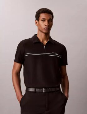 Polo con zip a un quarto e bordino a contrasto