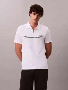 Polo con zip a un quarto e bordino a contrasto